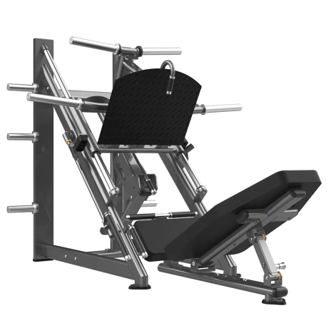 Жим ногами под углом 45 на свободных весах Realleader FM-1024D (матовая черная рама, черная обивка с белой строчкой)