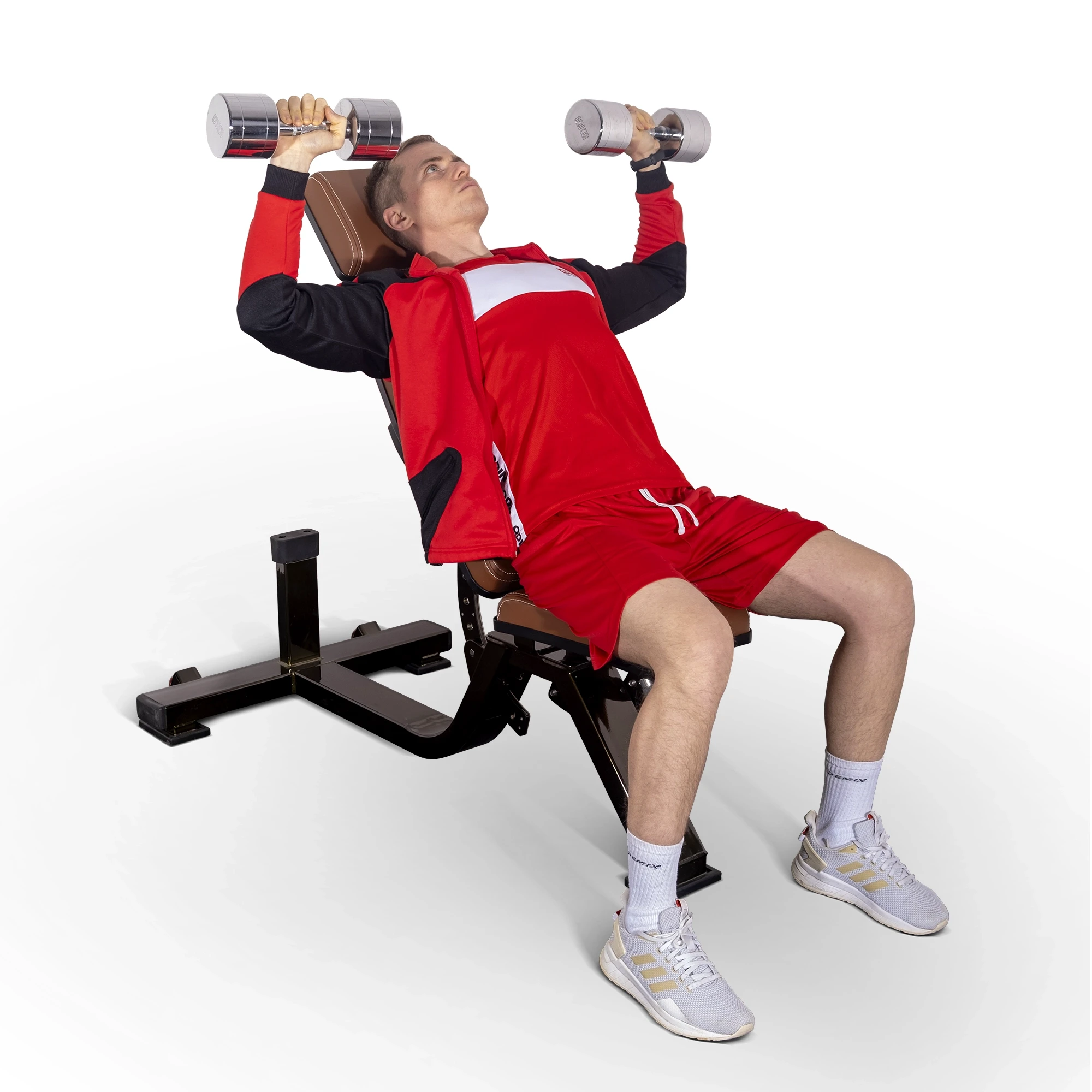 Скамья многофункциональная регулируемая Realleader FW-2028 (оливковая рама, коричневая  обивка)