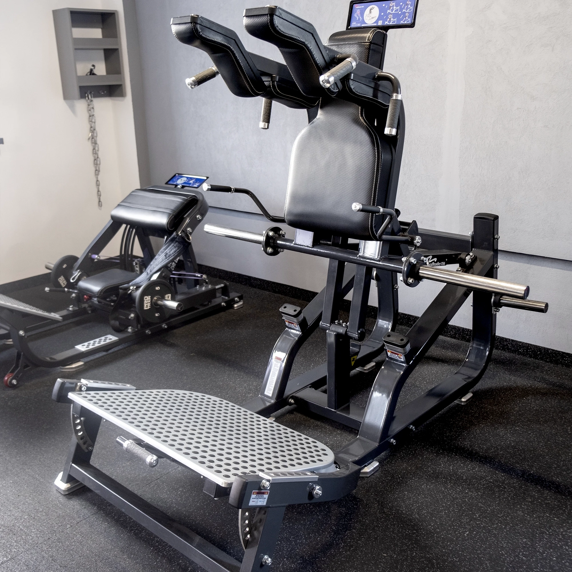 Тренажер для приседаний на свободных весах Realleader LD-2003 (двусторонний) (HSPro-2003) (черно-красная рама, черная обивка)